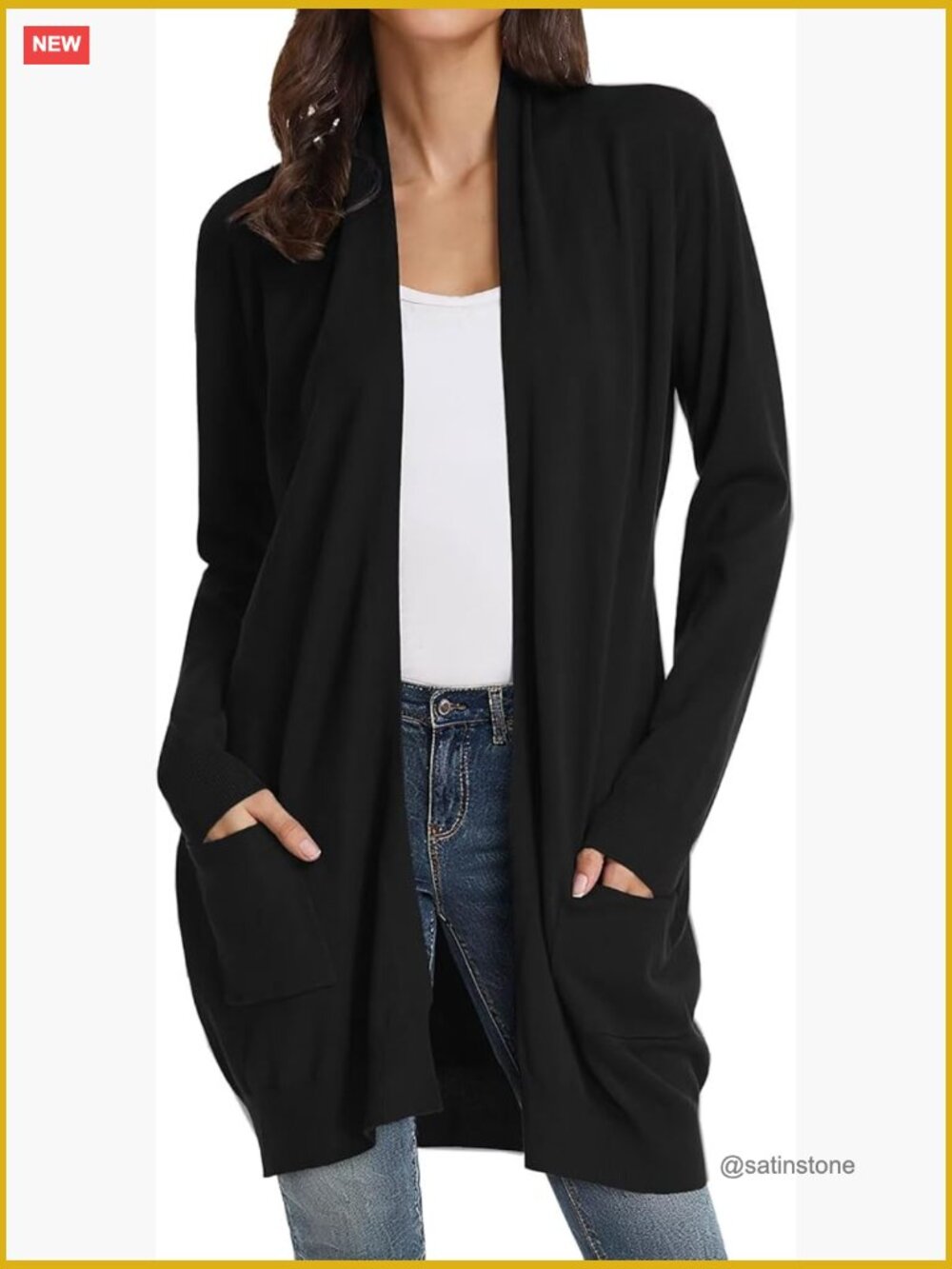 Long Cardigan Sweater Open Front Knitted Lightweight with Pockets